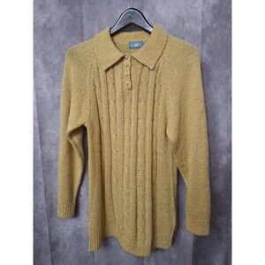 Vintage Y2K Cable Knit Sweater Women Sz Large Long Sleeve Pearl Buttons Teacher